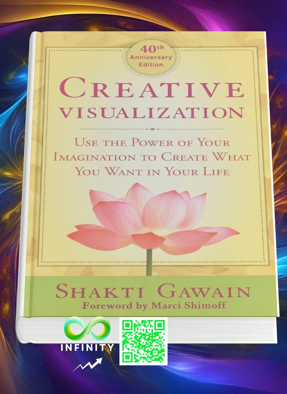 A serene and inspirational cover of "Creative Visualization" by Shakti Gawain, featuring calming imagery and subtle, uplifting colors.